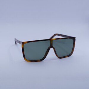Saint Laurent SL364 MASK ACE 002 Sunglasses Havana Shield Frame, Green Lenses